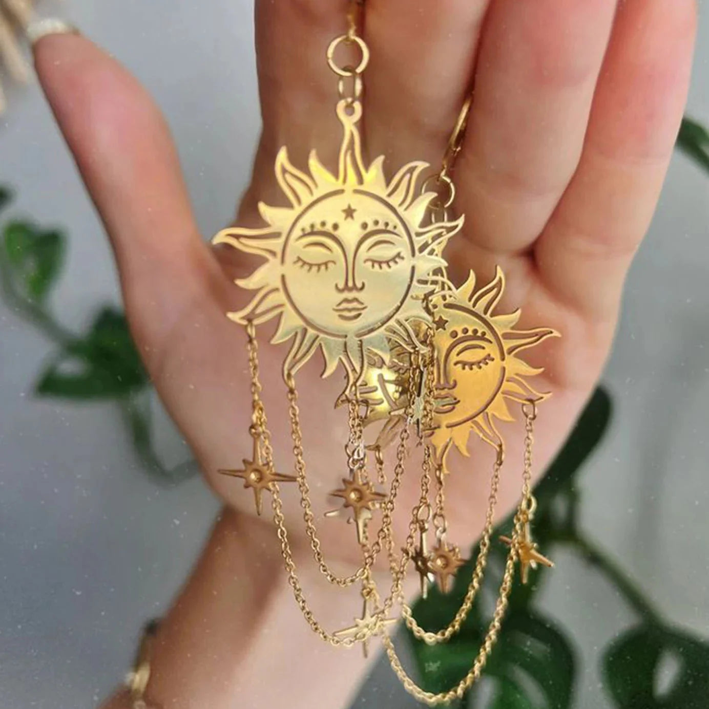 Aretes Colgantes Sol y Estrellas