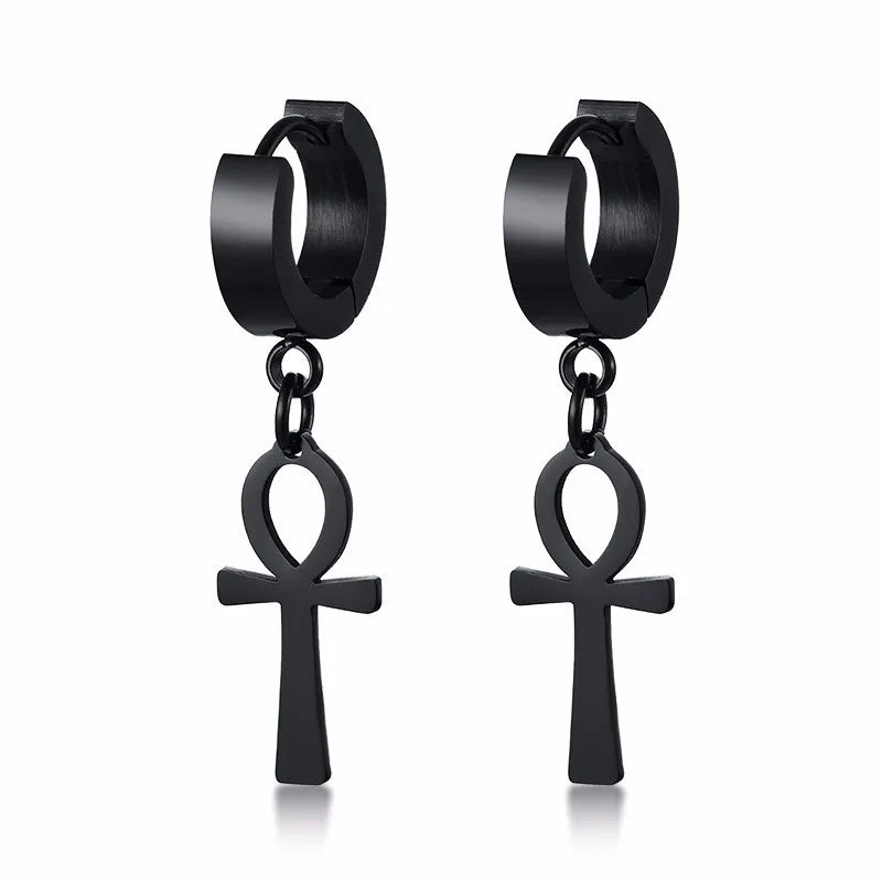 Aretes Colgantes Estilo Egipcio Cruz Ankh negros