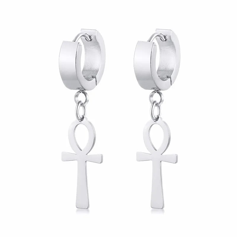 Aretes Colgantes Estilo Egipcio Cruz Ankh de plata