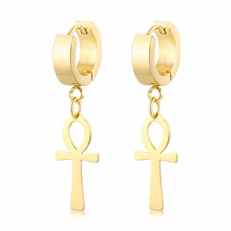 Aretes Colgantes Estilo Egipcio Cruz Ankh dorados