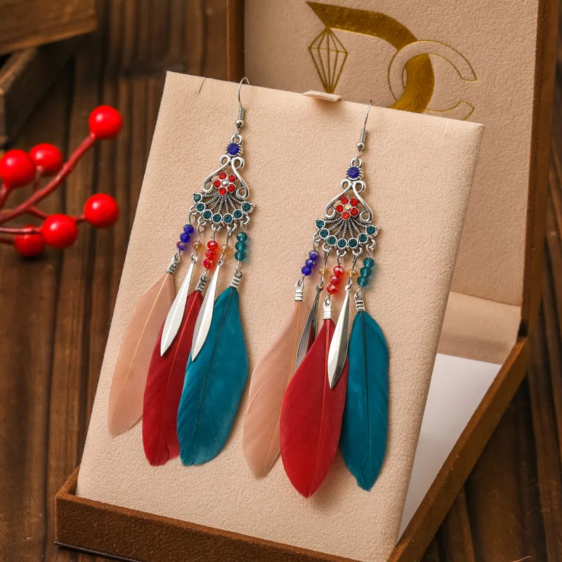 Aretes Colgantes Estilo Étnico con Plumas 4
