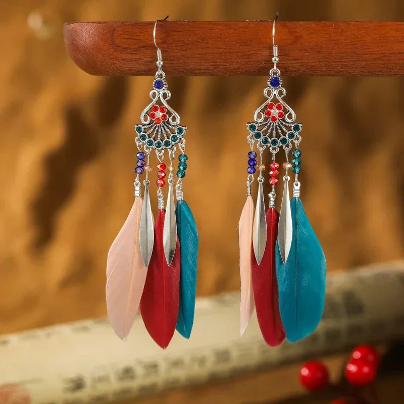 Aretes Colgantes Estilo Étnico con Plumas 4