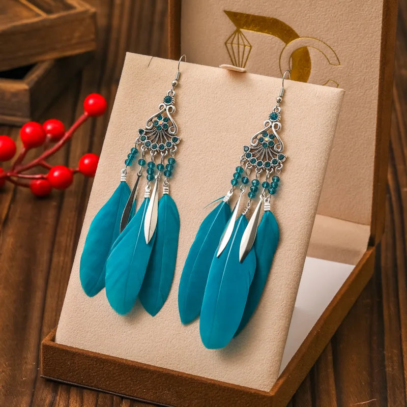 Aretes Colgantes Estilo Étnico con Plumas 2