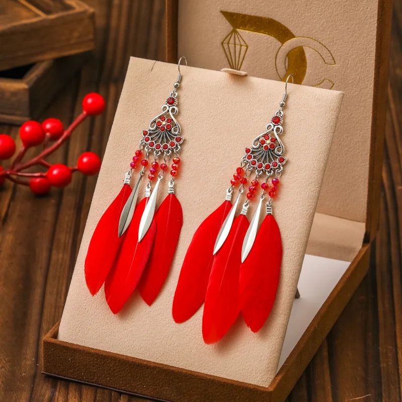Aretes Colgantes Estilo Étnico con Plumas 3