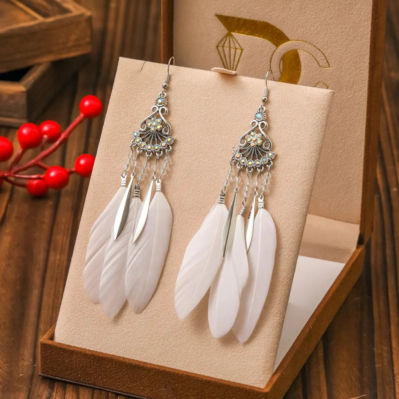 Aretes Colgantes Estilo Étnico con Plumas 1