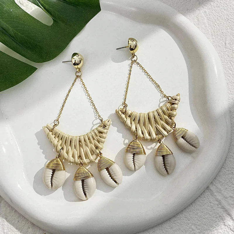 Aretes Colgantes Estilo Natural Concha Cauri