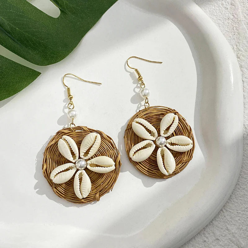 Aretes Colgantes Estilo Natural Conchas Cauri
