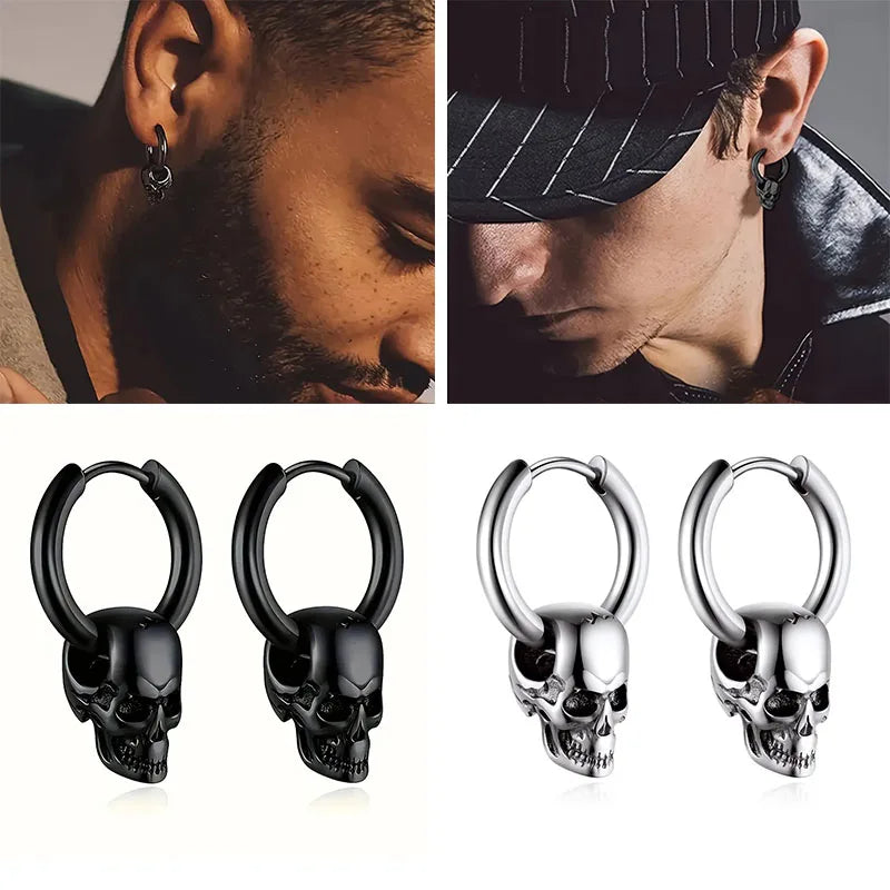 Aretes Colgantes de Calavera para Hombre en plata