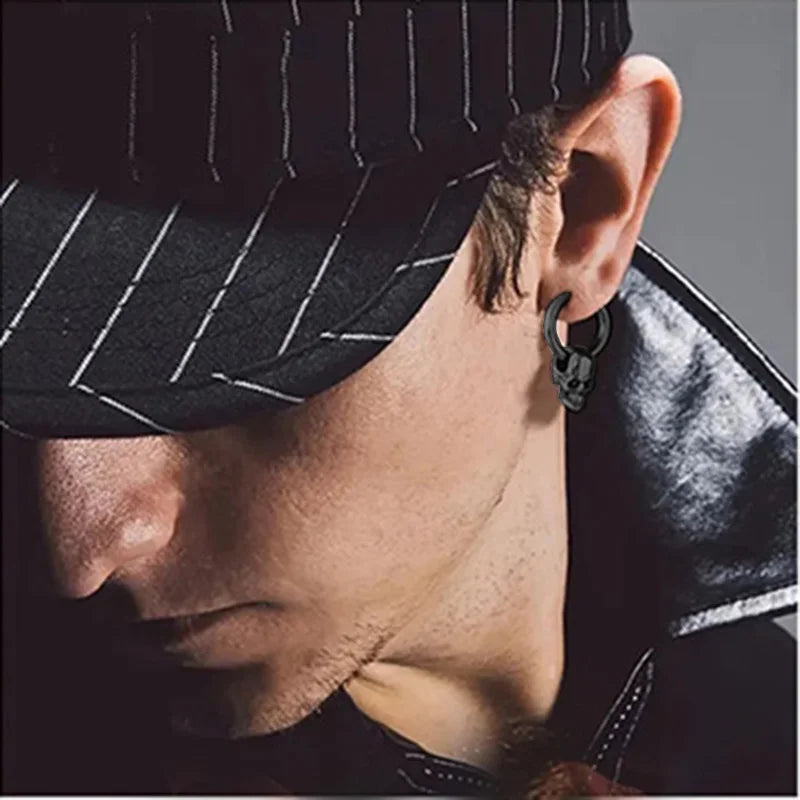 Aretes Colgantes de Calavera para Hombre en negro
