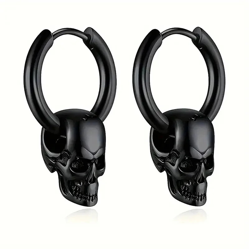 Aretes Colgantes de Calavera para Hombre en negro