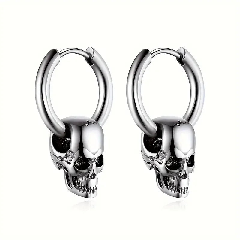 Aretes Colgantes de Calavera para Hombre en plata