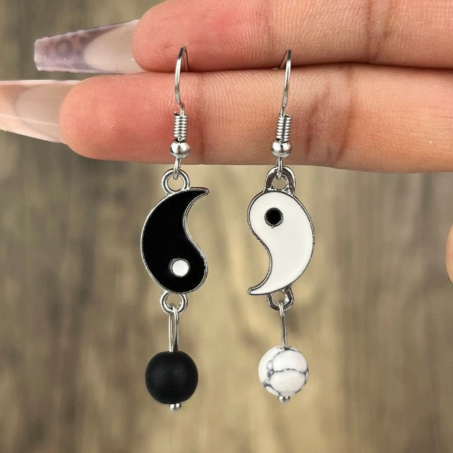 Aretes Colgantes Yin Yang Oro & Plata plata
