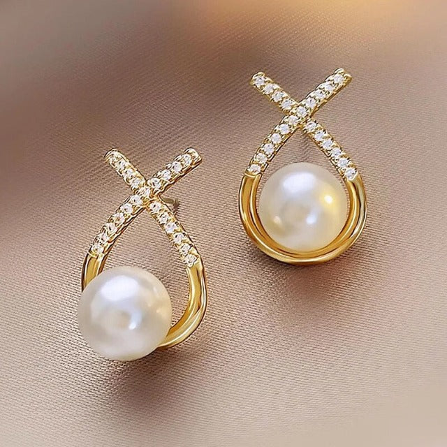 Aretes de Perla Blanca para Mujer