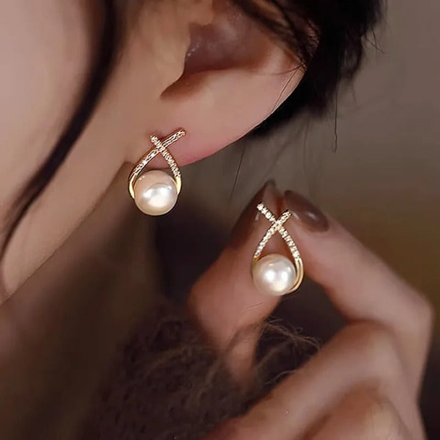 Aretes de Perla Blanca para Mujer