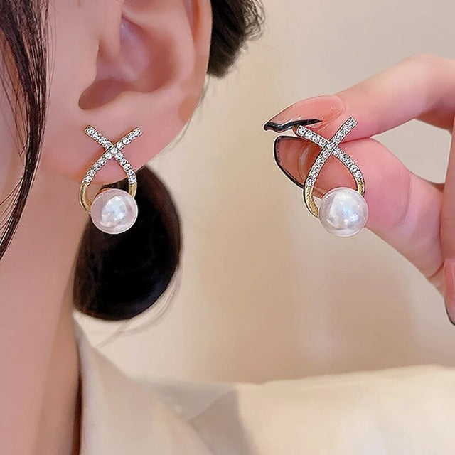 Aretes de Perla Blanca para Mujer