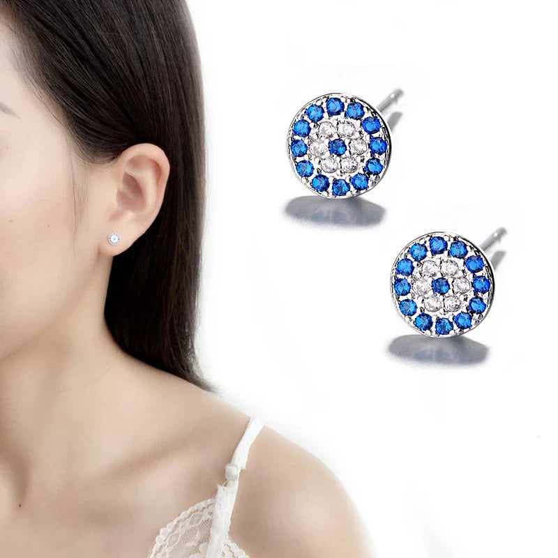 Aretes Retro Ojo Turco Azul de Cristal