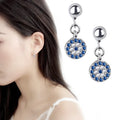 Aretes Redondos Ojo Turco Azul Mal de Ojo con Cristal