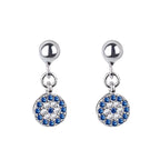 Aretes Redondos Ojo Turco Azul Mal de Ojo con Cristal
