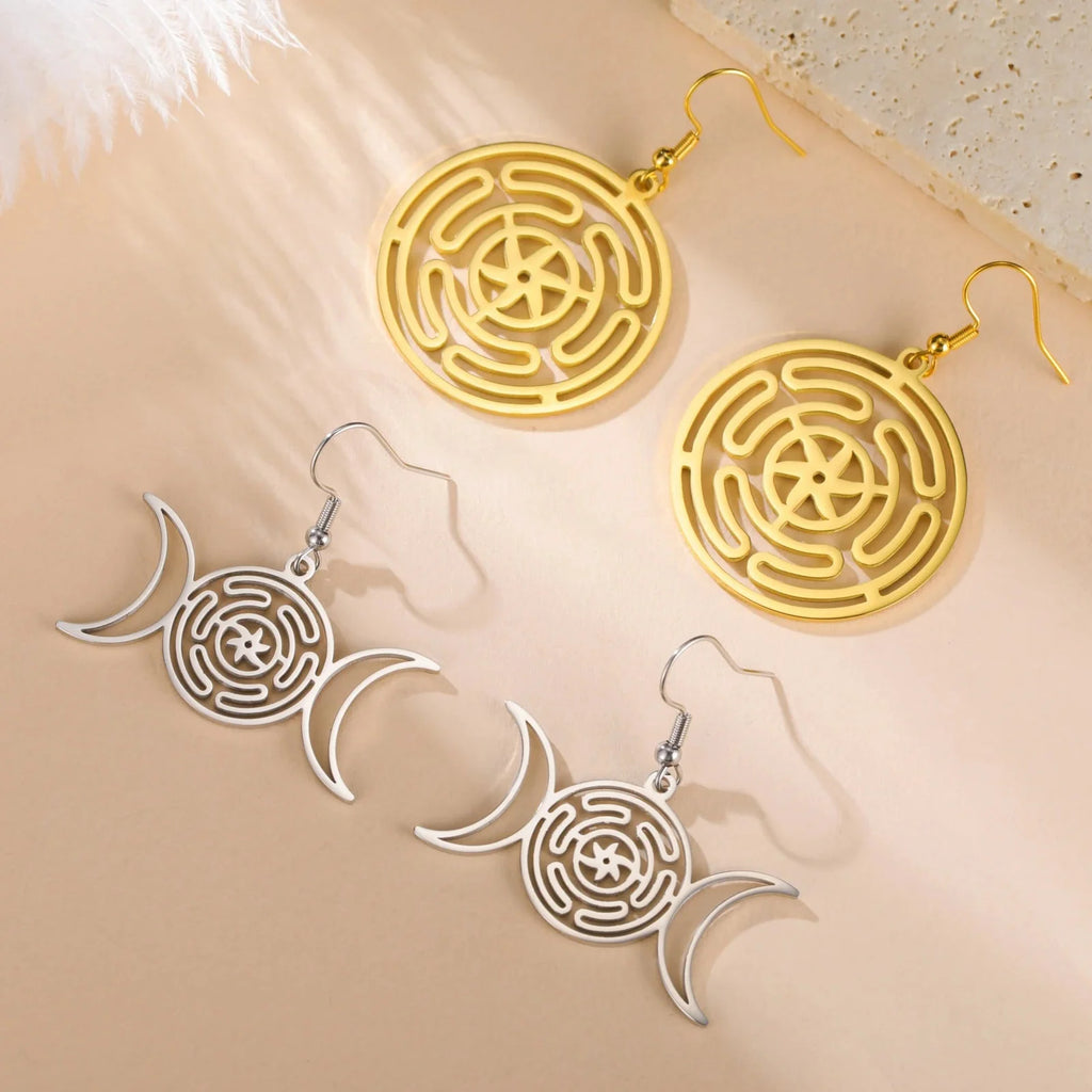 Aretes Colgantes Rueda de Hécate Strophalos para Mujer en oro