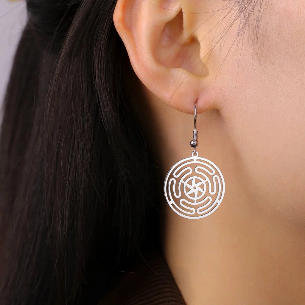 Aretes Colgantes Rueda de Hécate Strophalos para Mujer en plata
