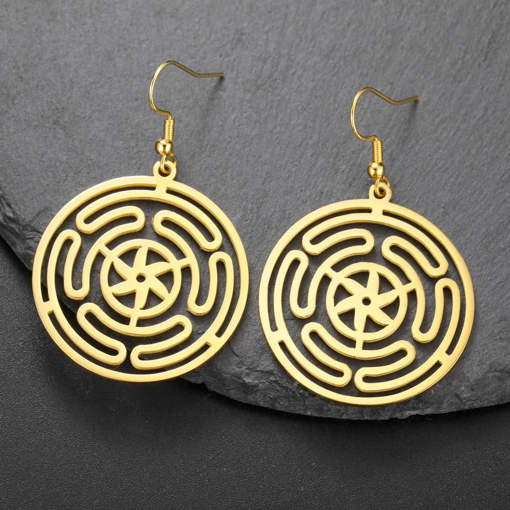 Aretes Colgantes Rueda de Hécate Strophalos para Mujer en oro