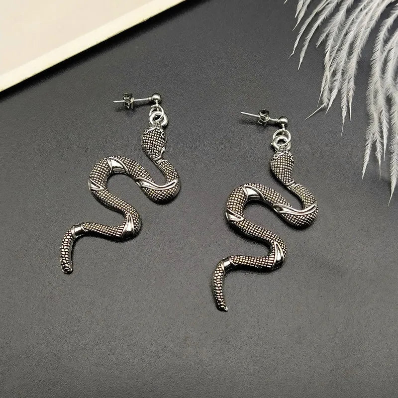 Aretes Serpiente Reptil plata
