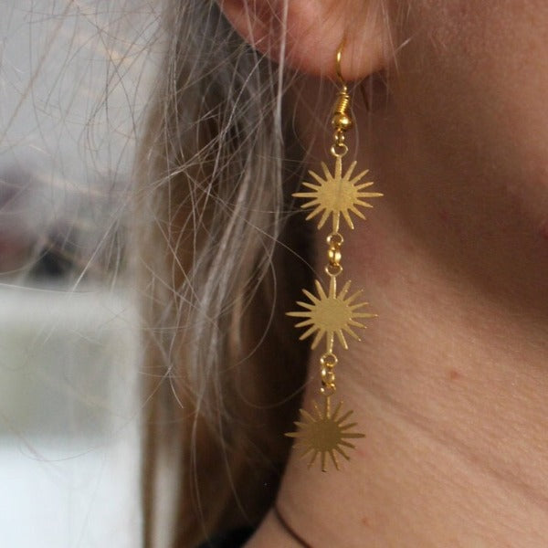 Aretes Colgantes Sol Astro para Mujer