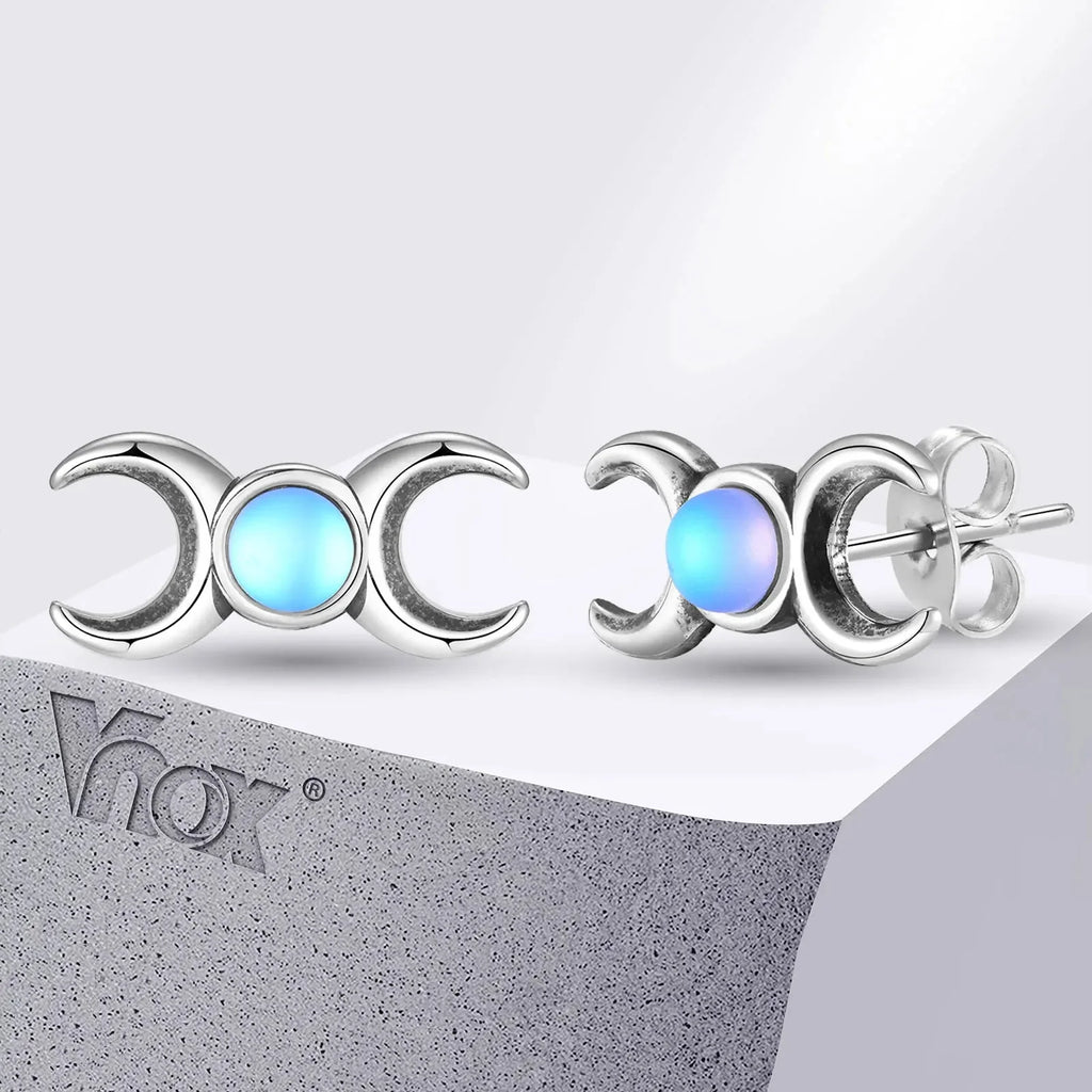 Aretes Triple Luna Clavos Hechicería Wicca Mujer