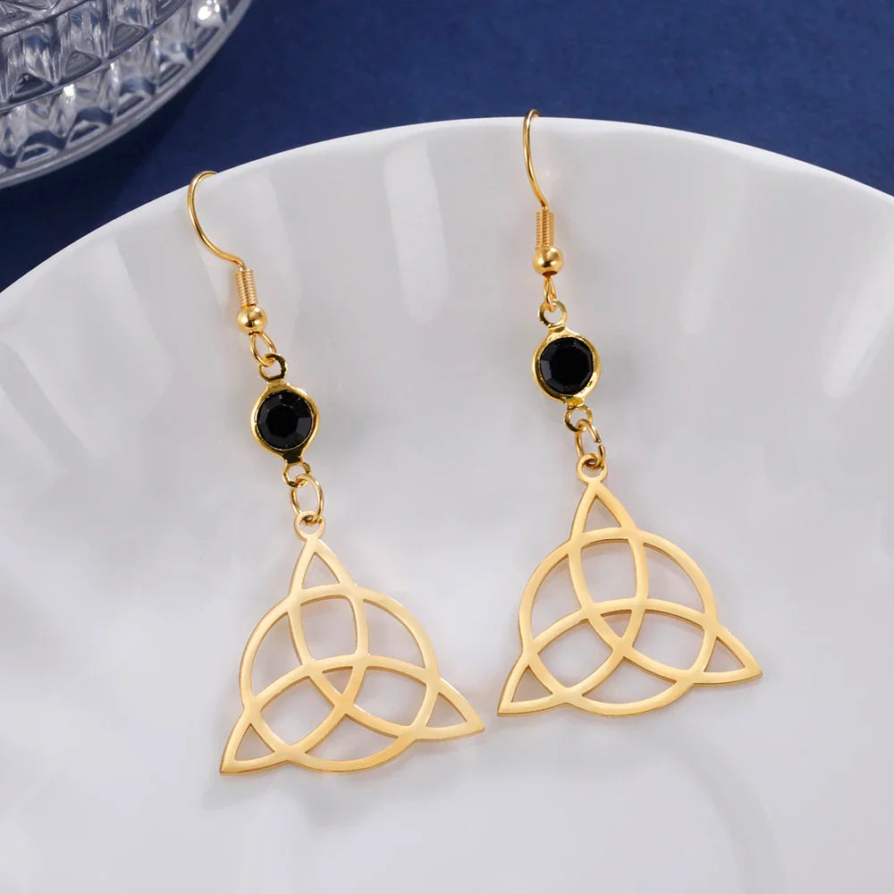 Pendientes Colgantes Triquetra para Mujer Nudo de la Trinidad oro