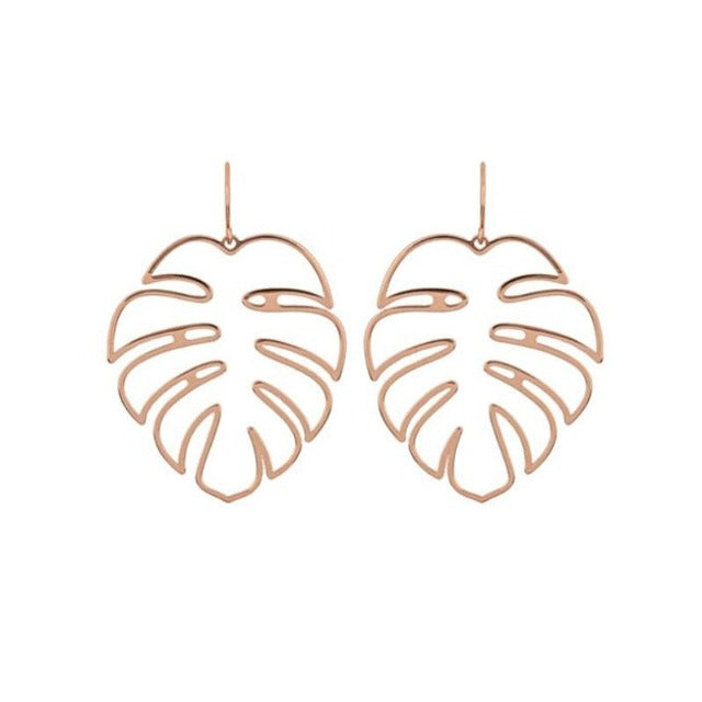 Aretes Tropicales Hoja de Palma en oro rosa