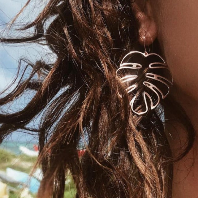 Aretes Tropicales Hoja de Palma en oro rosa