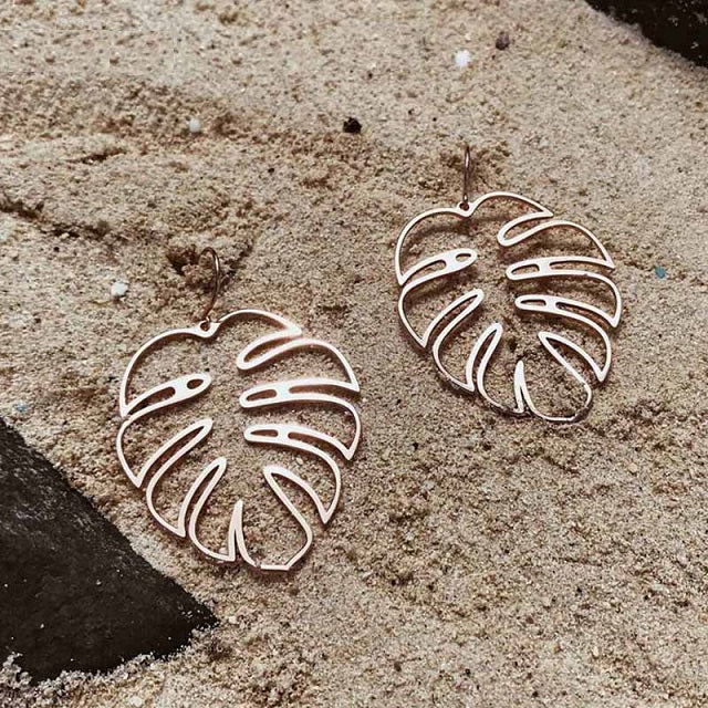 Aretes Tropicales Hoja de Palma en oro rosa