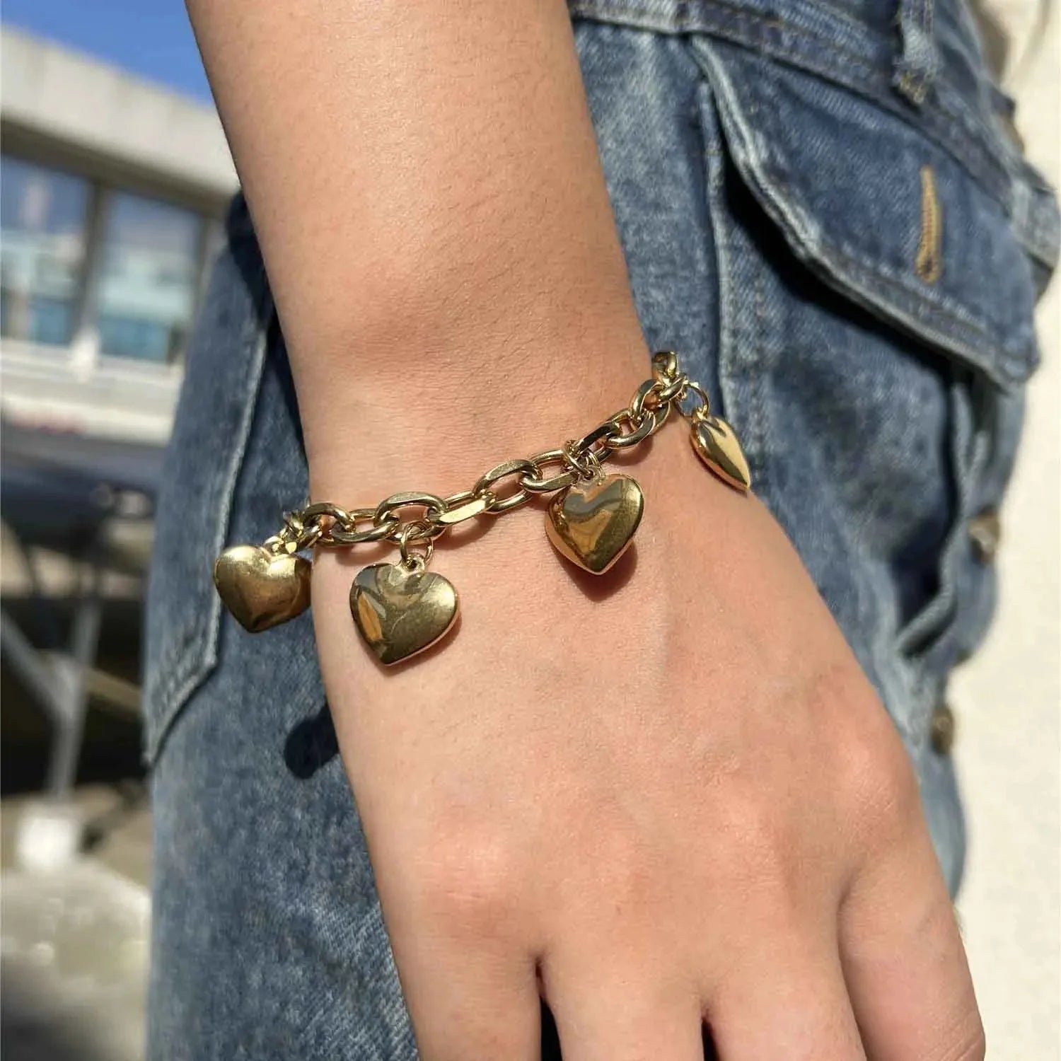 Pulsera 5 Corazones Gourmette Mujer oro