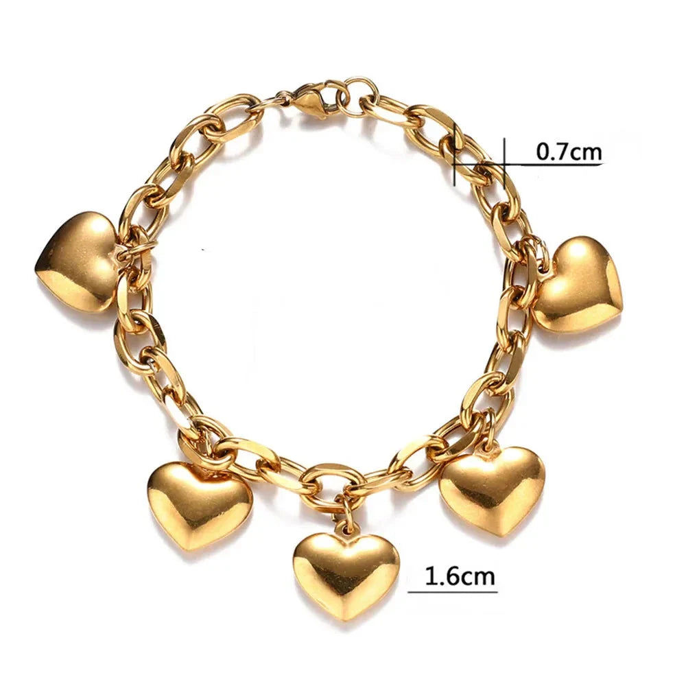 Pulsera 5 Corazones Gourmette Mujer oro