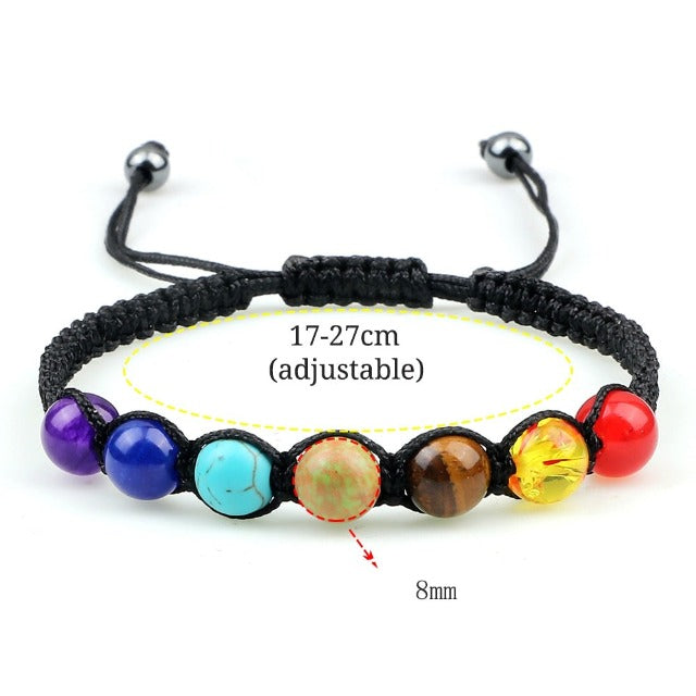 Pulsera 7 Chakras Trenzada Gourmette Hombre Mujer Piedras Reales negro