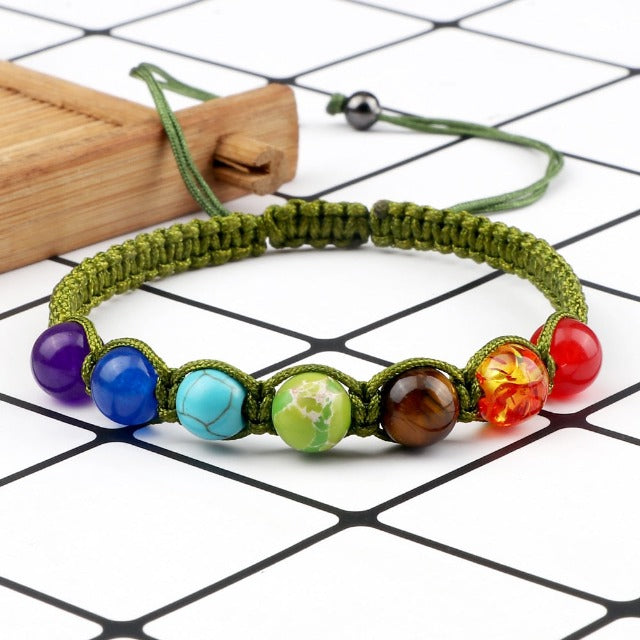 Pulsera 7 Chakras Trenzada Gourmette Hombre Mujer Piedras Reales verde