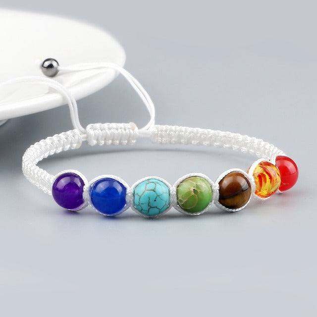 Pulsera 7 Chakras Trenzada Gourmette Hombre Mujer Piedras Reales