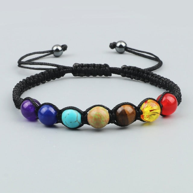 Pulsera 7 Chakras Trenzada Gourmette Hombre Mujer Piedras Reales negro