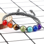 Pulsera 7 Chakras Trenzada Gourmette Hombre Mujer Piedras Reales gris
