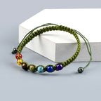 Pulsera 7 Chakras Trenzada Gourmette Hombre Mujer Piedras Reales verde