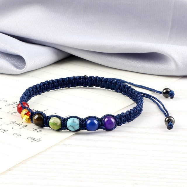 Pulsera 7 Chakras Trenzada Gourmette Hombre Mujer Piedras Reales azul