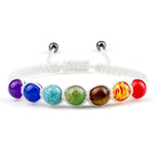 Pulsera 7 Chakras Trenzada Gourmette Hombre Mujer Piedras Reales blanco