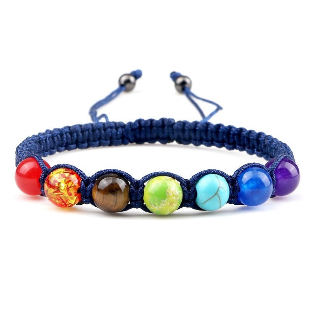 Pulsera 7 Chakras Trenzada Gourmette Hombre Mujer Piedras Reales azul