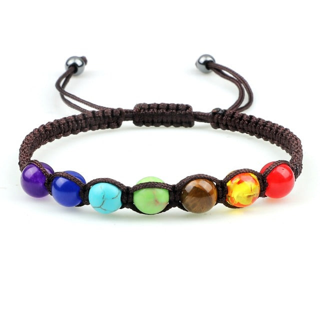 Pulsera 7 Chakras Trenzada Gourmette Hombre Mujer Piedras Reales marrón