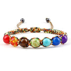 Pulsera 7 Chakras Trenzada Gourmette Hombre Mujer Piedras Reales multicolor