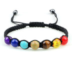 Pulsera 7 Chakras Trenzada Gourmette Hombre Mujer Piedras Reales negro