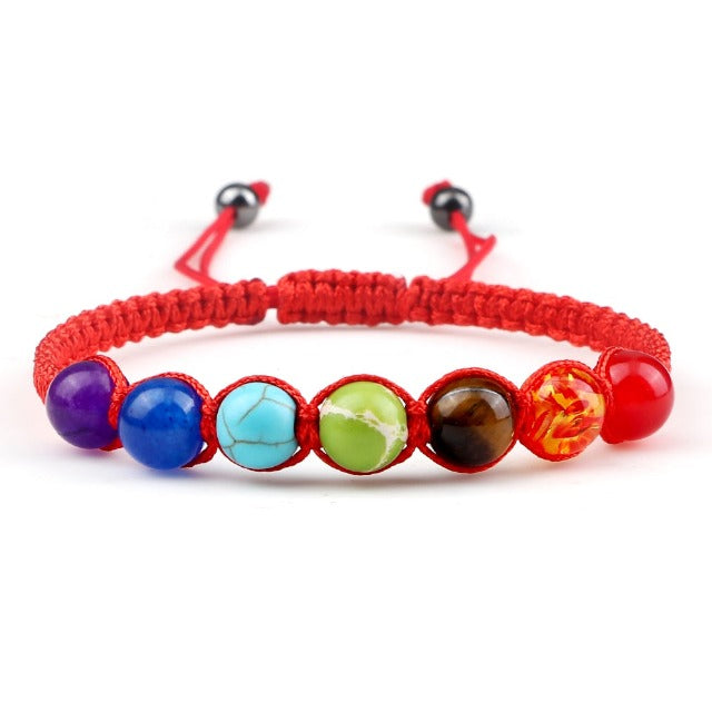 Pulsera 7 Chakras Trenzada Gourmette Hombre Mujer Piedras Reales rojo