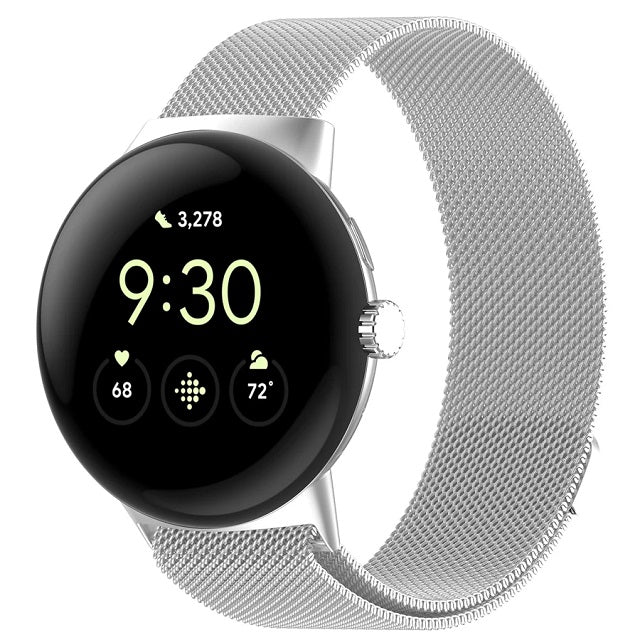 Pulsera de acero Milan magnético para Smartwatch Google Pixel Watch 1 y 2 gris plateado