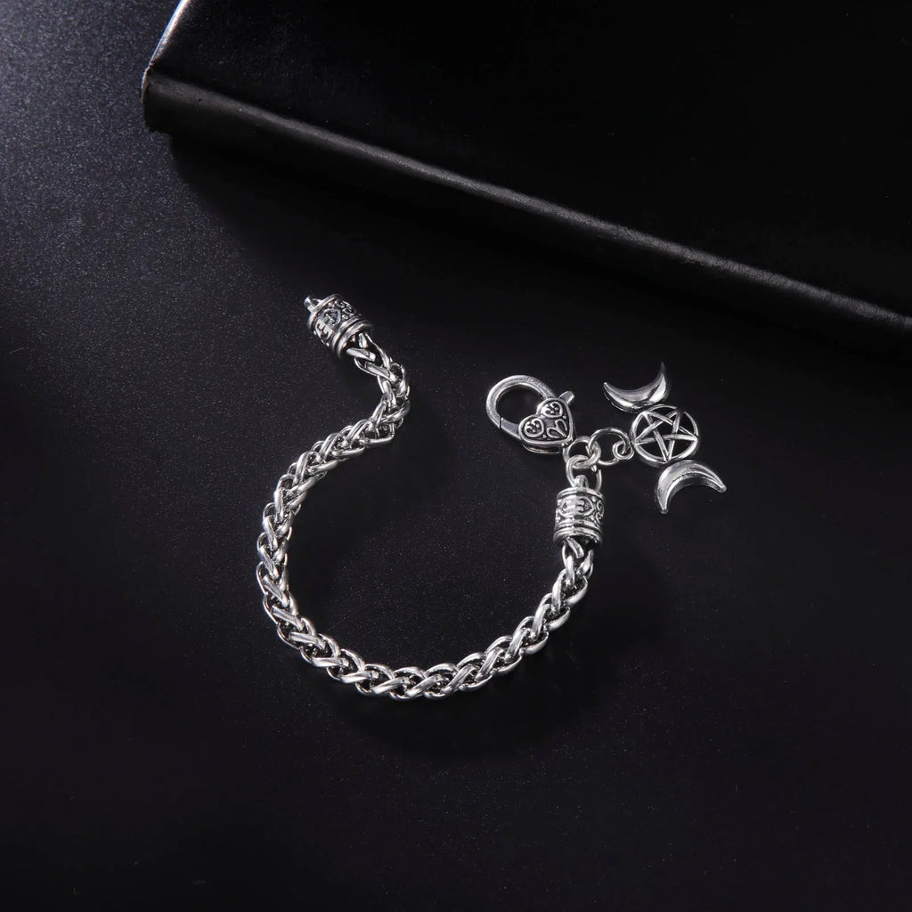 Pulsera de Acero Triple Luna Brujería Gourmette Wicca