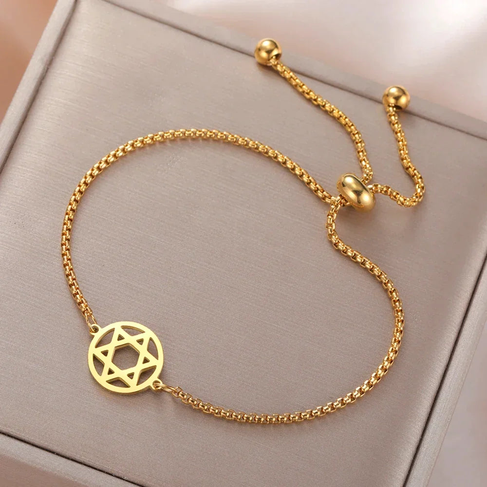 Pulsera ajustable con la estrella de David, símbolo judío, dorada